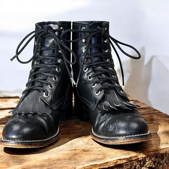 Justin Boots Other - Justin Junior vintage Kiltie Roper Black Lace Up Durable Leather round toe boots